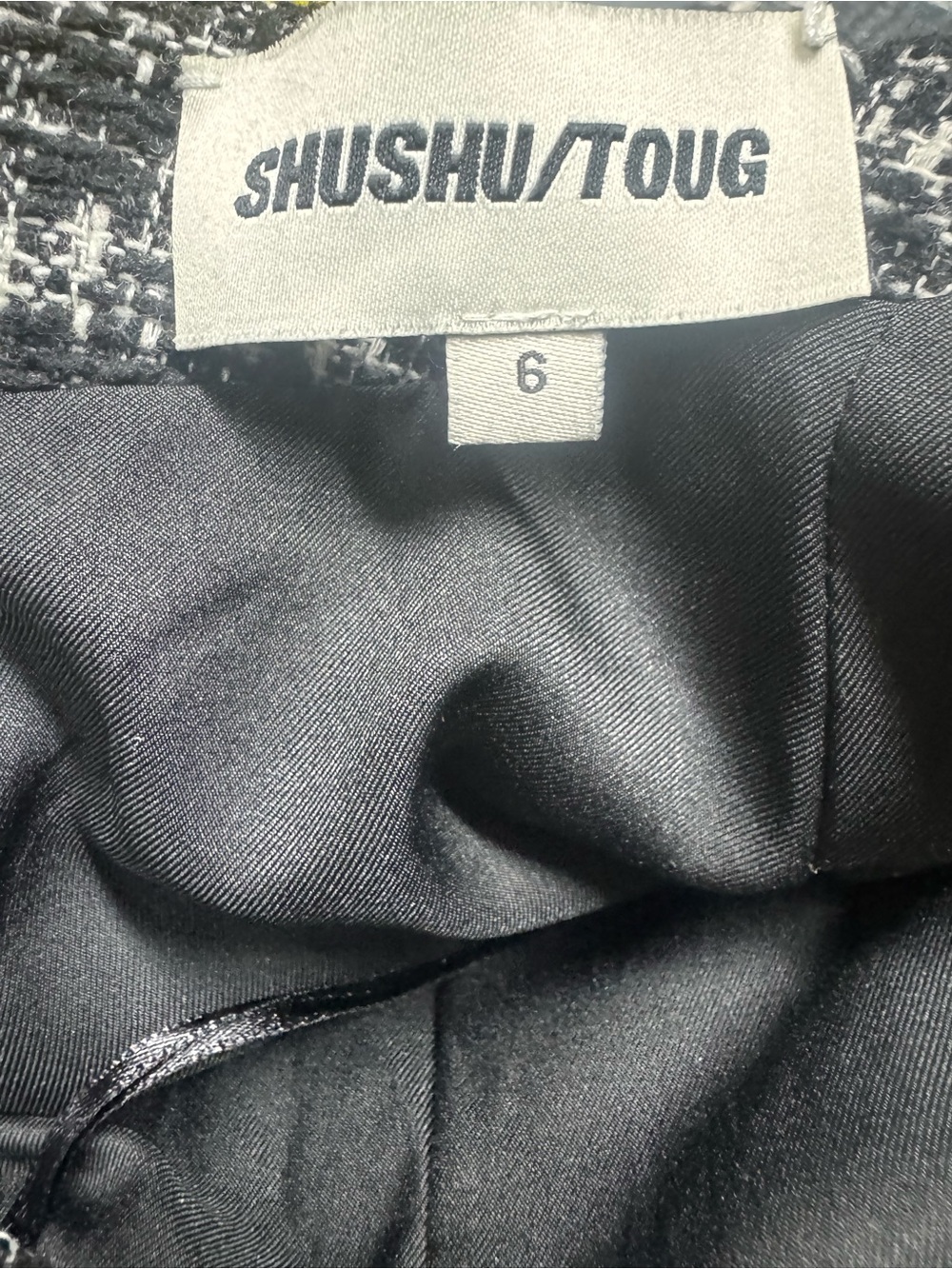 SHUSHU/TONG Tweed Halter Puff Mini Dress Black White Designer Size 6 - Picture 2 of 11
